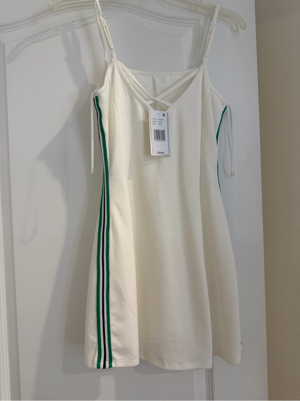 Dillards - White Tennis Dress with Green Side Stripes - Picture 2 of 3